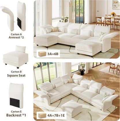 LLappuil 10 Seater Sectional Sofa with Storage, Large U Shaped Modular Sectional Couches for Living Room with Adjustable Arms Backs, Plush Supportive Cushions, 10 Seater, Beige Corduroy | Tool Free Assembly