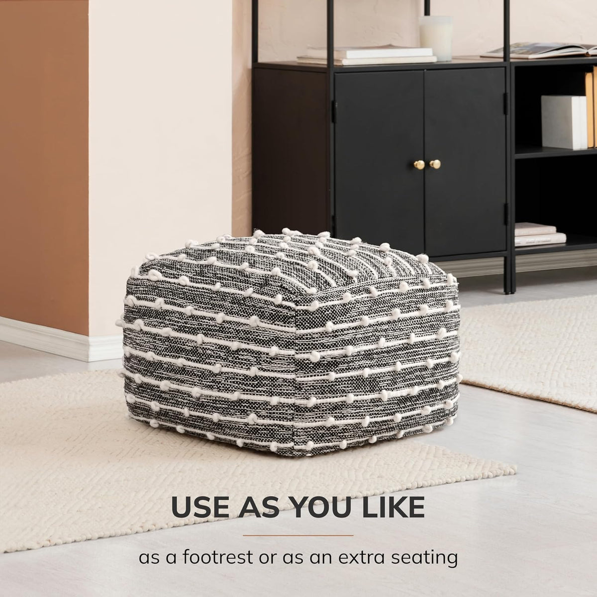 Anji Mountain Pouf Ottoman Foot Rest, Handmade Ottoman Pouf, Comfortable Foot Stool, Decorative Floor Seating for Living Room Decor, Bedroom & Home Décor Accent - Stripes