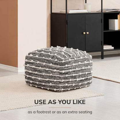 Anji Mountain Pouf Ottoman Foot Rest, Handmade Ottoman Pouf, Comfortable Foot Stool, Decorative Floor Seating for Living Room Decor, Bedroom & Home Décor Accent - Stripes