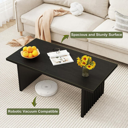 BON AUGURE Black Coffee Table, 43 Inch Modern Coffee Tables for Living Room, Wooden Center Table, Living Room Tables for Home, Office (Black Oak)