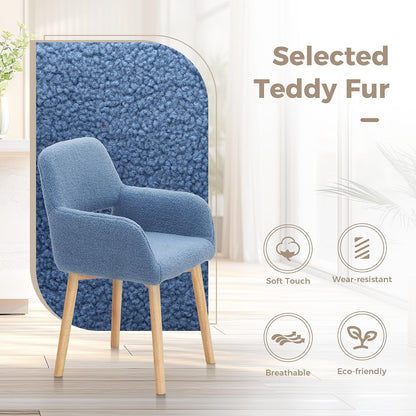 MAISON ARTS Mid Century Modern Dining Chairs with Arms Set of 2, Comfy Accent Chair with Solid Wood Legs Upholstered Kitchen Dining Room Chairs Lounge Chairs for Living Room Bedroom, Blue, 2pcs
