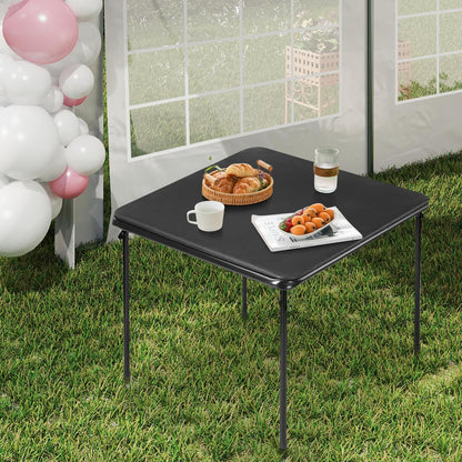 FurnitureR Square Folding Card Table 34 Inch, No Assembly Portable Table for Game Nights, Small Space Dining & Indoor Outdoor Use, PVC Top with Metal Frame, Black