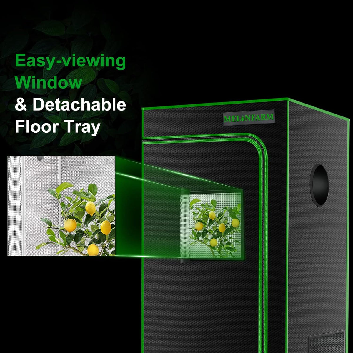 MELONFARM 2x2 Grow Tent, 24"x24"x36'' High Reflective 600D Diamond Mylar Canvas with Observation Window and Floor Tray for Hydroponic Indoor Plant Growing