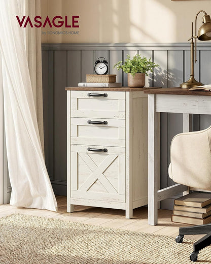 VASAGLE File Cabinet, 3-Drawer Filing Cabinet for Home Office | Modern Farmhouse, for A4 Letter Files, Printer Stand, Study Bedroom, Rustic White and Honey Brown UOFC087WJ02S