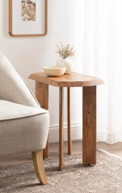 Kate and Laurel Vaux Modern Mango Wood Rectangular Side Table, 22 x 14 x 22, Natural Wood, Transitional Rectangle End Table with Angled Tabletop Edge for Bedroom Nightstand or Indoor Plant Stand