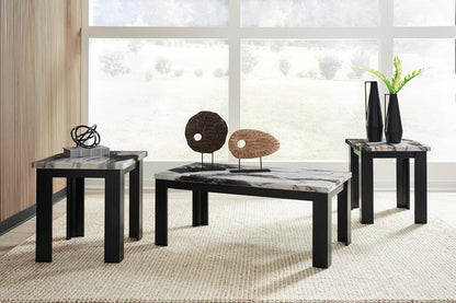 GTU Furniture Contemporary MDF Rectangular 3-Piece Coffee Table Set, Cocktail Table with 2 Matching End Tables, Dark Brown Finish for Living Room