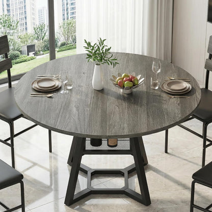 knoworld 51" Round Dining Table for 4-6, Kitchen Table with Storage Shelf, Heavy Duty Circle Pedestal Table for Small Spaces, Farmhouse Wood Dinner Table,Grey