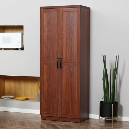 63" 2-Door Kitchen Pantry, Freestanding Storage Cabinet with 5-Tier Shelving and 2 Adjustable Shelves for Dining Room, Brown