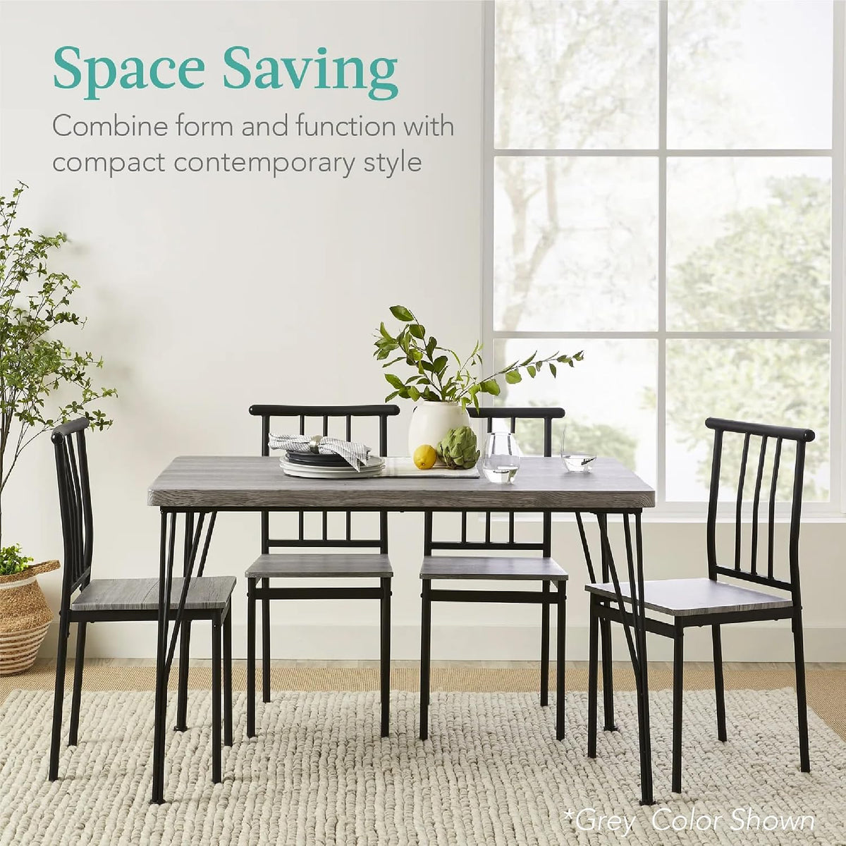 Best Choice Products 5-Piece Metal and Wood Indoor Modern Rectangular Dining Table Furniture Set for Kitchen, Dining Room, Dinette, Breakfast Nook w/ 4 Chairs - Black