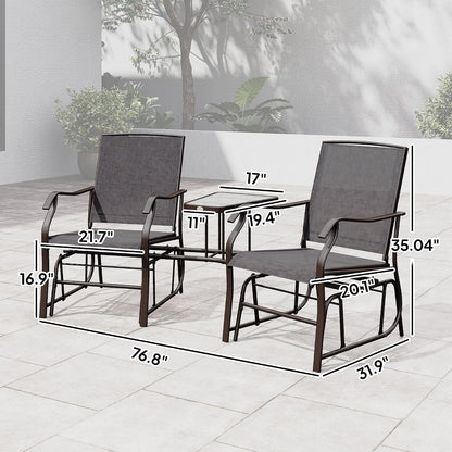 Outsunny Outdoor Glider Chair with Table 2-Seat Patio Loveseat Gray | Rocking Chair Swing Love Seat, Breathable Sling, Backyard Garden Porch