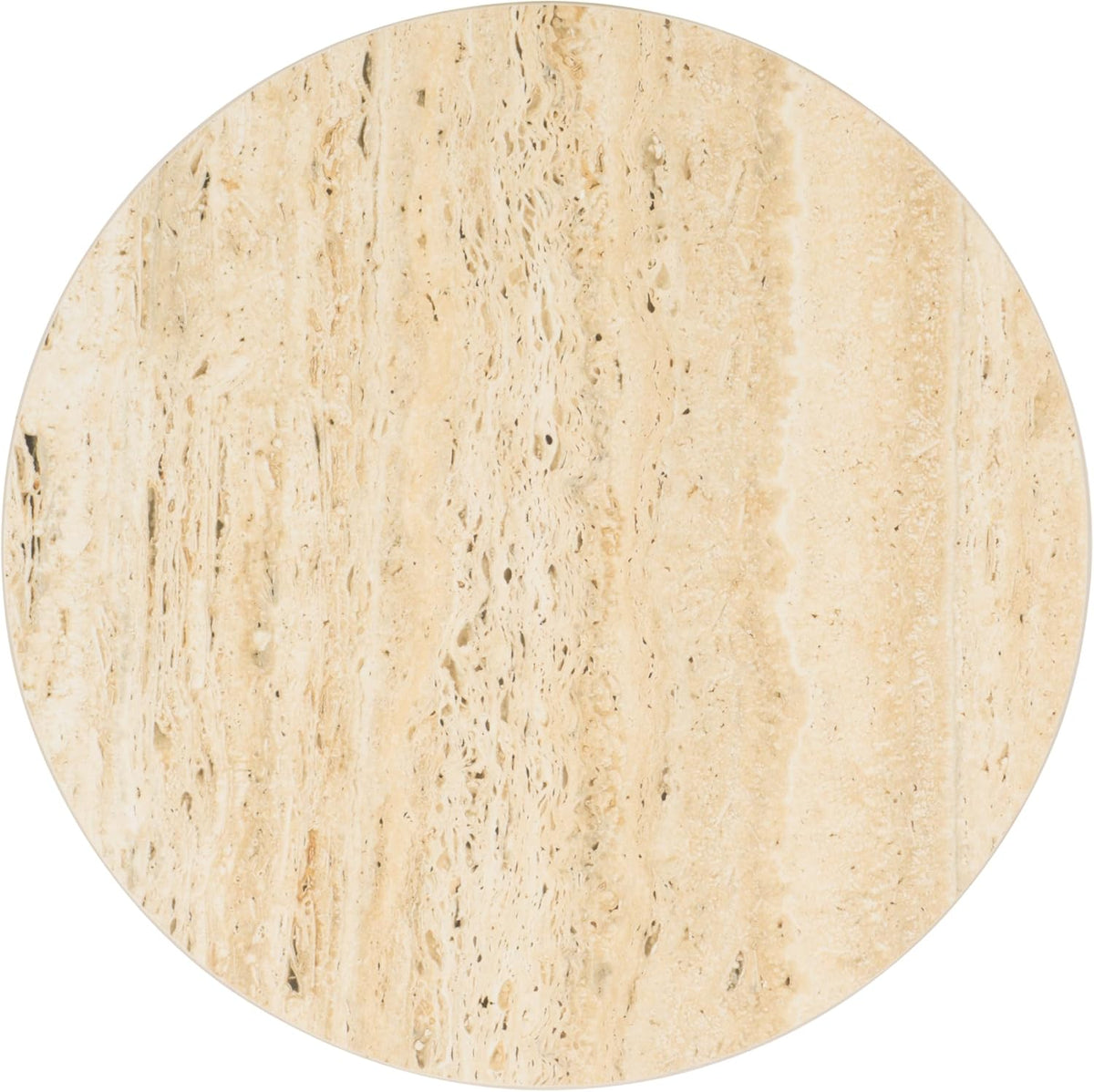 SAFAVIEH Home Collection - Saxony Side Table, Round Beige Travertine Top with Black Metal Legs, Fully Assembled (ACC3731A)