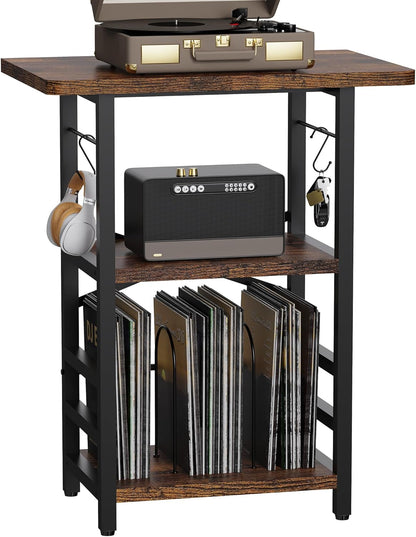 YAKANJ Record Player Stand with Extended Desktop,Large Record Player Table with Vinyl Storage,Tall Turntable Stand with Record Holder Vinyls Display Shelf for Music Room Studio, Rustic Brown