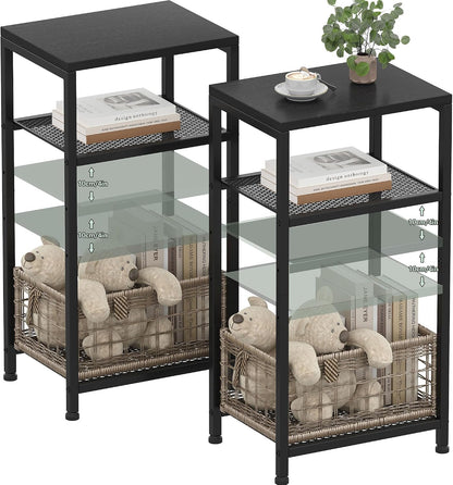 Heybly Small Side Table Set of 2, Tall End Table with Adjustable Shelf, Telephone Table, Nightstand, Accent Table Stand, Small Entryway Table, Bedroom,Living Room, Office,Bathroom, Black, HET003BK2