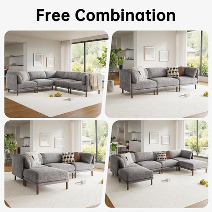 Cloud Sectional Couches for Living Room,Modular Sectional Sofa,Grey | V-Shaped Extra Deep 7 Seater,Mid Century Modern Oversized Sectional Couches with Solid Wood Leg,Large Sofa for Big Space