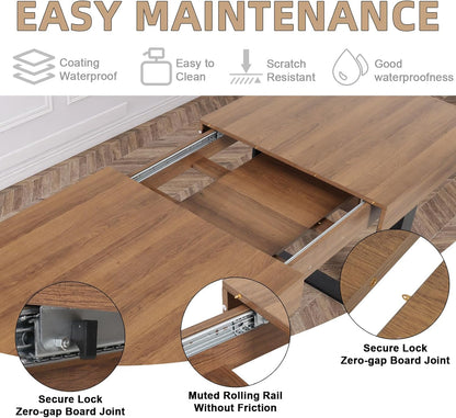 STHOUYN 63”-79” Extendable Dining Room Table, Modern Farmhouse Wooden Kitchen Table, Long Expandable Dining Table for 6 8 10, Large Expanding Tables Conference Tables (Walnut Brown)
