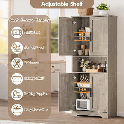 GarveeHome Tall Storage Cabinet, 70 in Kitchen Pantry Cabinet with Doors and Adjustable Shelves, Rustic Wooden Cupboard for Dining Room, Living Room,Gray