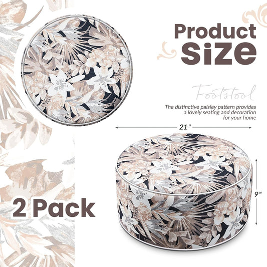 Cinnvoice 2 Pcs Inflatable Outdoor Ottoman Pouf Waterproof Round Footrest with Handle D21 x H9 Inch Indoor Outdoor Portable Footstool for Patio Garden Camping or Home Pool(Flower)