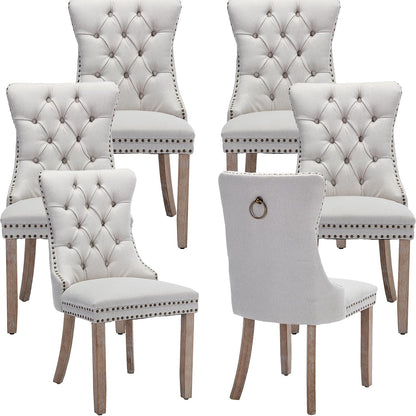 OVENTA Modern Tufted Upholstered Dining Chairs Set of 6, Beige Linen Dining Room Chair with Solid Wood Legs, Sillas de Comedor, Kitchen Chairs (Beige, Linen Set of 6)