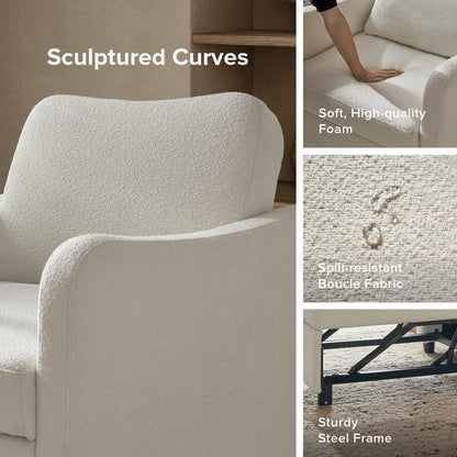 mopio Sophie 4-in-1 Convertible Sleeper Chair Bed, Accent Chair, Chaise Lounge, Comfy Reading Armchair, Pull Out Sofa Bed with Adjustable Backrest for Living Room, Bedroom (Pearl White Boucle)