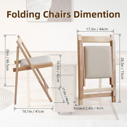 COMUHOME Wood Round Folding Dining Table with 4 Chairs, 47.3" Folding Table and Chairs with Storage Shelf Metal Legs for Home Dining Room Living Room, Space Saving Foldable Dining Table with 4 Chairs