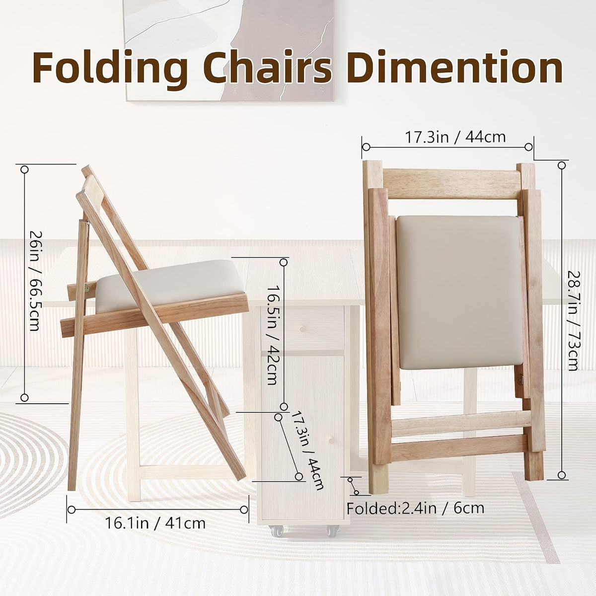 COMUHOME Wood Round Folding Dining Table with 6 Chairs, 47.3" Folding Table and Chairs with Storage Shelf Metal Legs for Home Dining Room Living Room, Space Saving Foldable Dining Table with 6 Chairs