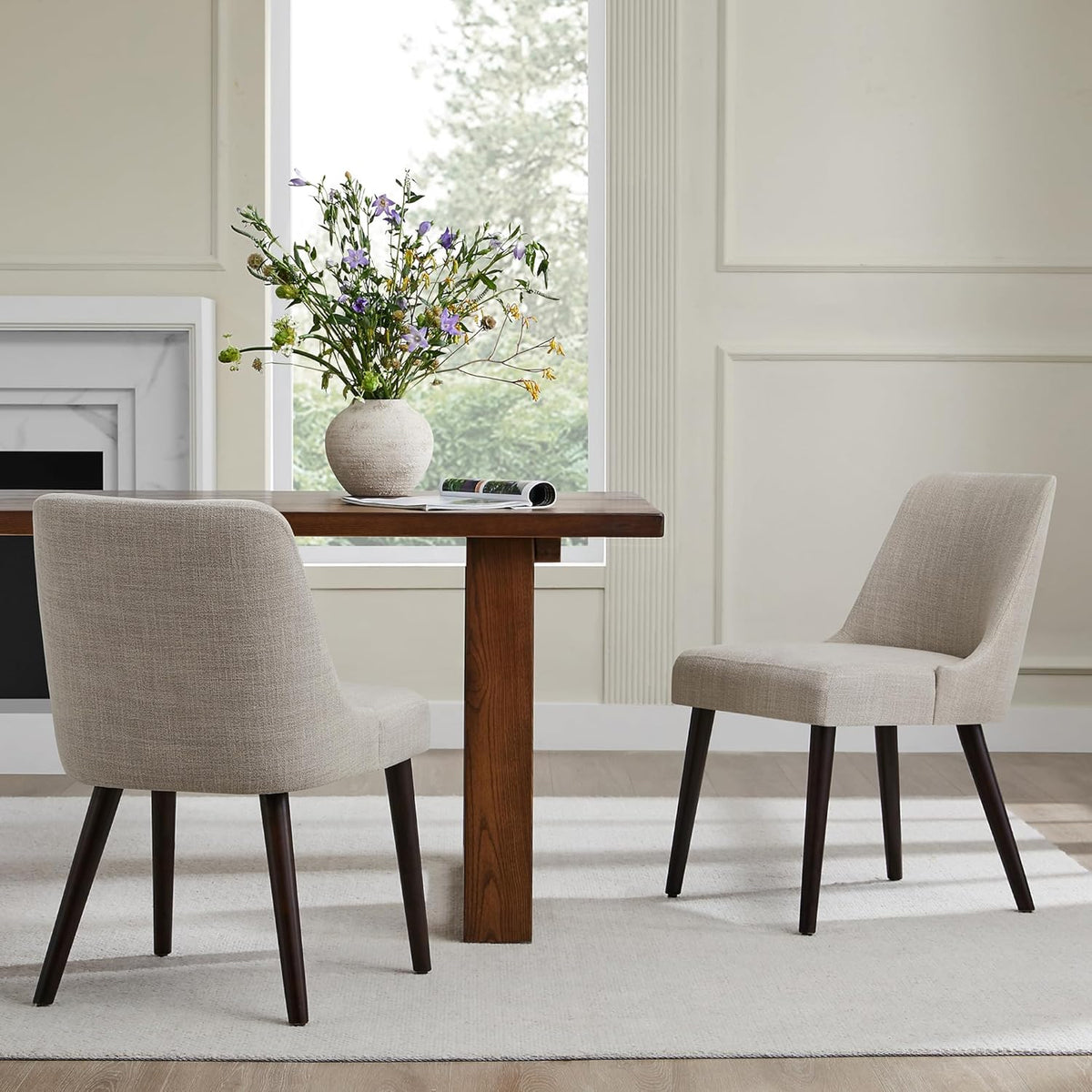 CHITA Mid-Century Modern Dining Chair, Upholstered Fabric Accent Chair for Dining Room, Set of 4,Beige