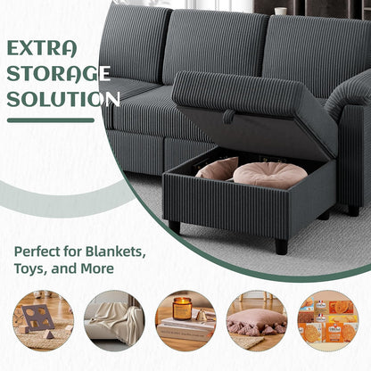 Vongrasig 79" Convertible Sectional Couches Sofa with Storage Ottoman, 3 Seat L Shaped Couch with Side Storage Pockage, Small Couches for Living Room, Apartment and Small Space, Grey