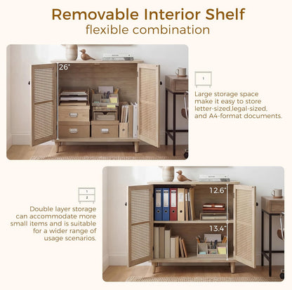 Fat Ant Buffet Cabinet with Storage, Rattan Sideboard Cabinet with 2 Magnetic Doors and Shelves, Kitchen Sideboard Accent Cabinet for Hallway, Entryway, Living Room, Kitchen, Natural