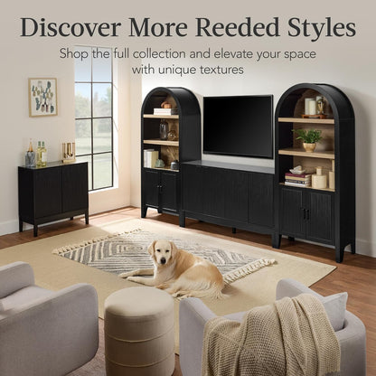 Best Choice Products 72" Tall Arched Pantry Cabinet w/Reeded Doors, 5-Tier Bookshelf, Armoire, Hutch, Bookcase, Storage Cabinet w/Adjustable Shelves, for Dining Room and Livingroom - Walnut