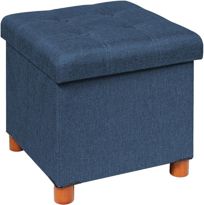 B FSOBEIIALEO Storage Ottoman with Tray, Foot Stools and Ottomans with Legs, Storage Cube Seat Linen Blue 15"