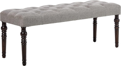 Roundhill Furniture Leviton Fabric Tufted Turned Leg Dining Bench, gray