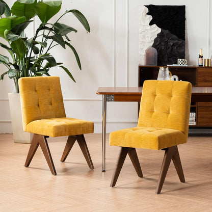 Rowill Modern Upholstered Dining Chairs Parsons Chair Linen Fabric Kitchen Chairs Tufted Armless Dining Room Chairs with Wood Legs Set of 4, Yellow