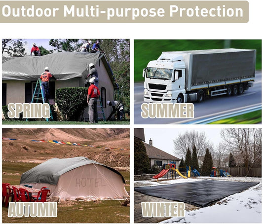 Yescom 16x20 Ft 10 Mil Poly Tarp Protective Cover Tarpaulin Heavy Duty Reversible Silver Black Tarps