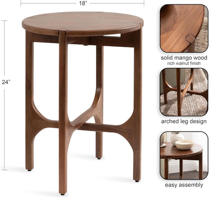 Kate and Laurel Kroscove Modern Geometric Mango Wood Round Side Table, 18 x 18 x 24, Walnut Brown, Transitional Wood End Table for Use as Bedroom Nightstand or Living Room Decor Piece