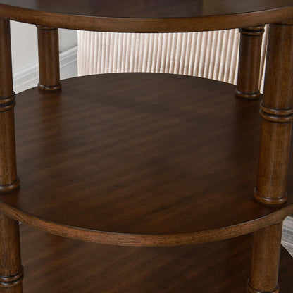 Round End Table with Storage Shelf, 19.7" High Sofa Side Table- with Bamboo Design, 3-Tier Beside Tables, Modern Telephone Tables- for Living Room, Corner, No-Tools Assembly, Walnut YBZ-D4166-LWA