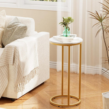 C Shaped End Table, Couch Side Tables for Living Room, Round Sofa End Table with Metal Frame, Small Wooden Snack Table for Bedroom, Small Spaces, Easy Assembly (Gold,2pcs)