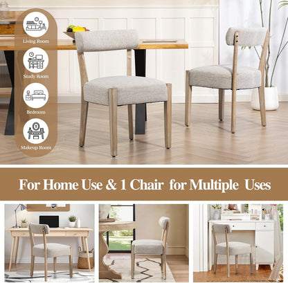 ZJhome Dining Chairs Set of 4,Mid Century Modern Dining Chair Set - Linen Upholstered Low Back Kitchen & Dining Room Chairs with Woven Design,Oatmeal Fabric