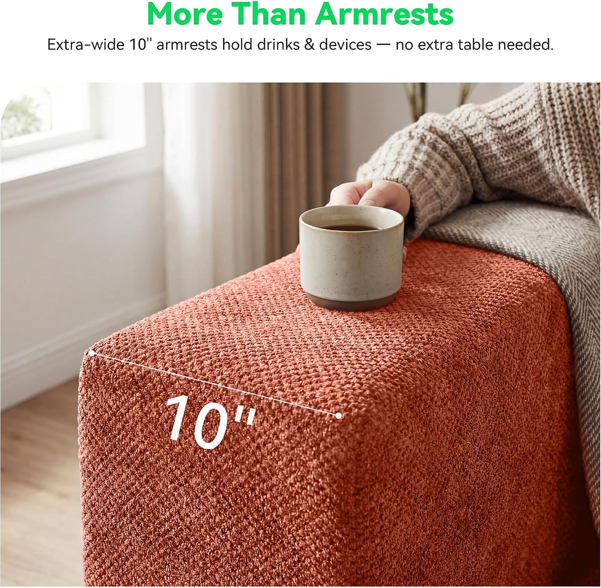 MONVANE Oversized Sectional Couch 10-Seat, Chenille, Rust Red | Sectional Couch for Living Room, Modular Cloud Sofa with Ottoman & 10 Throw Pillows, No Assembly Required