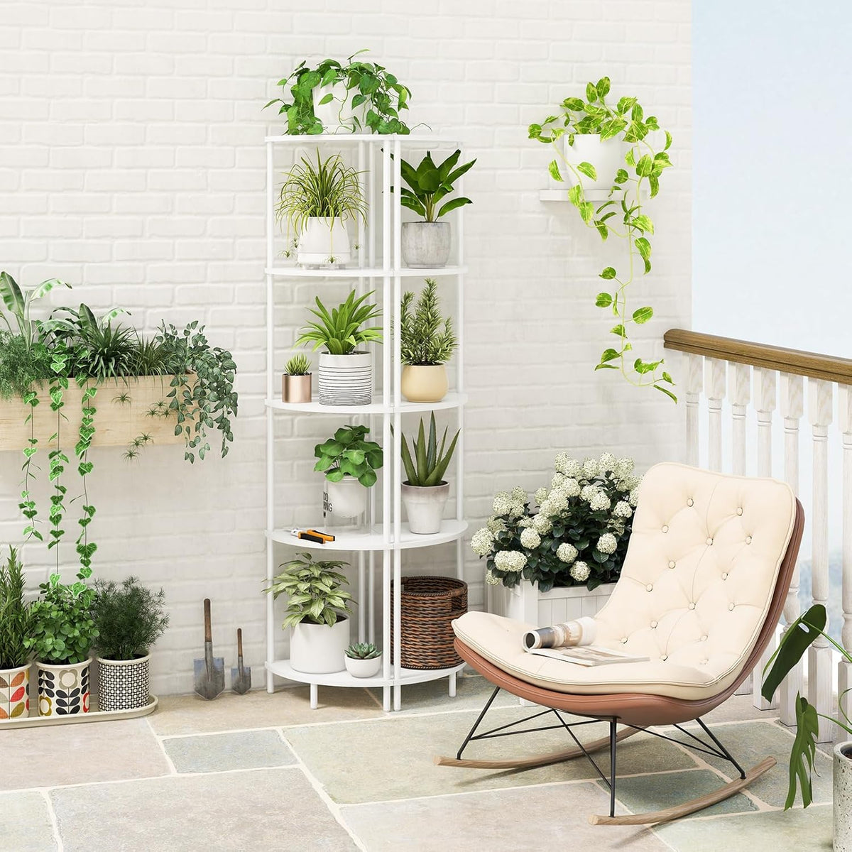 Yoobure Corner Shelf Stand, 5-Tier Bookshelf, 65" Tall Shelves for Bedroom, Living Room, Narrow Display Shelf Bookcase, White Book Shelf with Display Shelves for Office