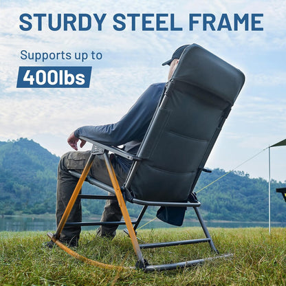 Timber Ridge Oversized Folding Rocking Camping Chair, Padded Outdoor Rocker with High Back, Portable Outdoor Chair for Patio, Garden, Lawn, Supports up to 400 lbs, Blue, 2 Pack