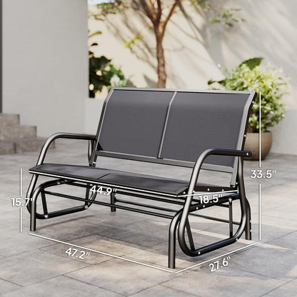 Outsunny 2-Person Outdoor Glider Bench with Steel Frame, Gray | Double Swing Rocking Chair, Loveseat, for Outside Patio, Backyard, Garden, Porch, Powder Coated