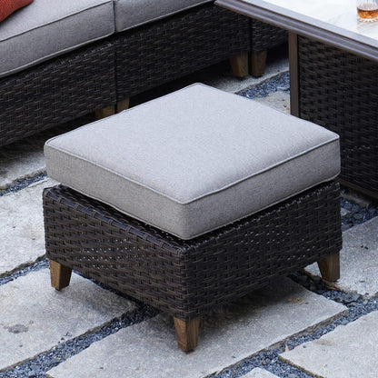 Grand patio Outdoor Patio Ottoman Footstool Rest with Premium Fabric Soft Removable Cushion Wicker Ottoman Seat for Garden Yard Lawn Poolside, Dark Brown