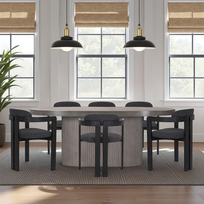 Armen Living Jazmin Contemporary Dining Chair in Black Brushed Wood Finish and Charcoal Fabric - Set of 6