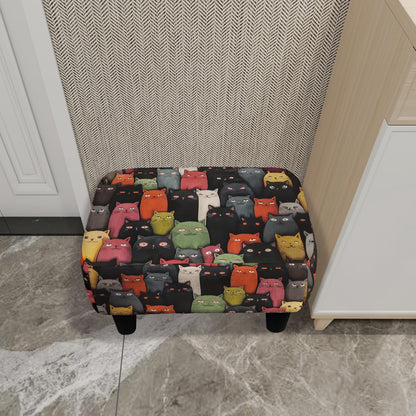 Cartoon Cat Print Square Linen Small Footstool Ottoman for Living Room