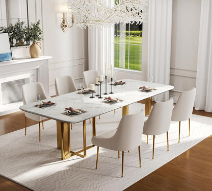Hyfirm Modern White Dining Room Chairs Set of 2, Upholstered Velvet Dining Chair with Gold Metal Legs Accent Side Chairs for Living Room Kitchen