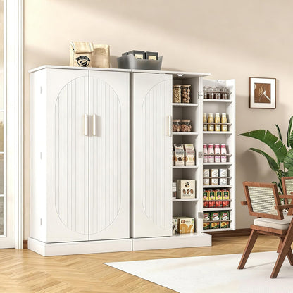 kepptory 47" Kitchen Pantry Cabinet with Doors and Adjustable Shelves, Freestanding Pantry Storage Cabinet, Farmhouse Buffet Cupboard for Kitchen, Dining Room, Living Room, White