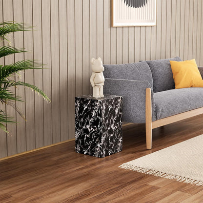 Modern Marble Side Table, 20" Small Square End Table for Living Room, Bedroom, Exhibition Hall, Suitable for Displaying Vases, Statues, Table Lamps, etc. (MAXCAP: 90 Lbs) Napoleon Black