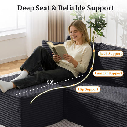 Korser Cloud Modular Sectional Sofa with L-Shaped, Couches for Living Room, Fluffy Comfy Corduroy Deep Seat with Ottoman, Bedroom, Apartment, No Assembly Required
