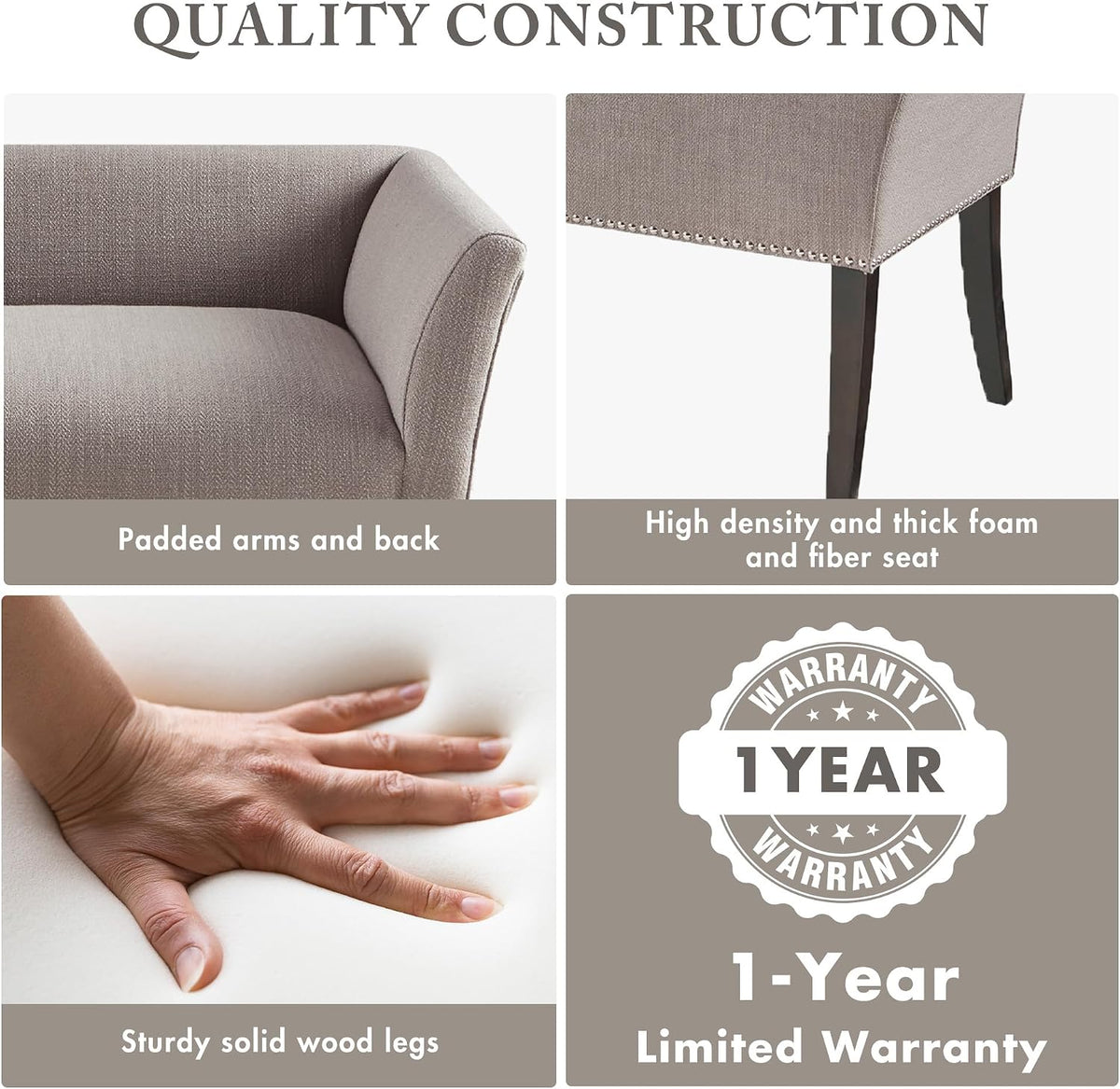 Madison Park Accent Bench, Upholstered with Nailhead Trim, & Padded Seat Entryway Bench Small, End of Bed Bench with Back, 49.5" W x 19.25" D x 23" H, Grey