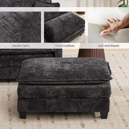 Chenille Upholstered Ottoman Footstool with Cushion for Sectional Sofa Couch 300lbs for Living Room,Apartment,Home Theater(Dark Grey)